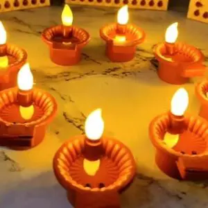 Water Sensor Diya Set Round Design | LED Villaku Set I Battery Operated (12 pcs)