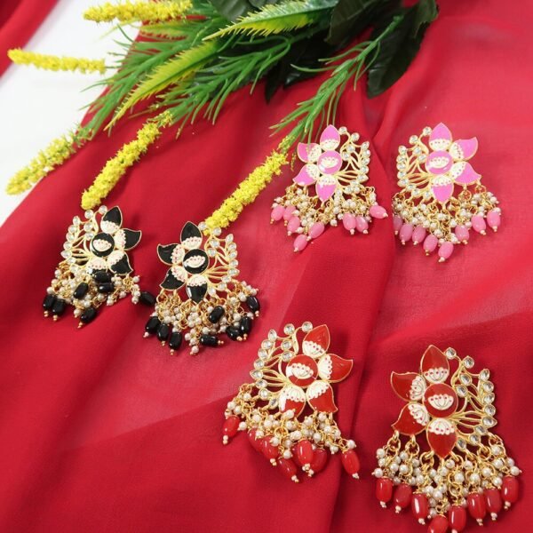 Premium Meenakari Lotus Design Earrings