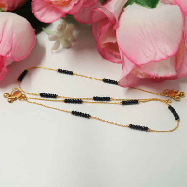 Gold Plated New Premium Design Black & Gold Anklet | Indian Anklets | Gelang Kaki  |Artlah - Size 10"