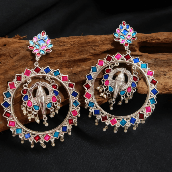 Premium Elephant Ganesha Design Earrings With Mirror Stone | Artlah