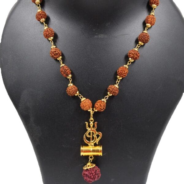 5 Face Rudraksha Mala / Malai with Golden Shiva Soolam Pendant  - Unisex