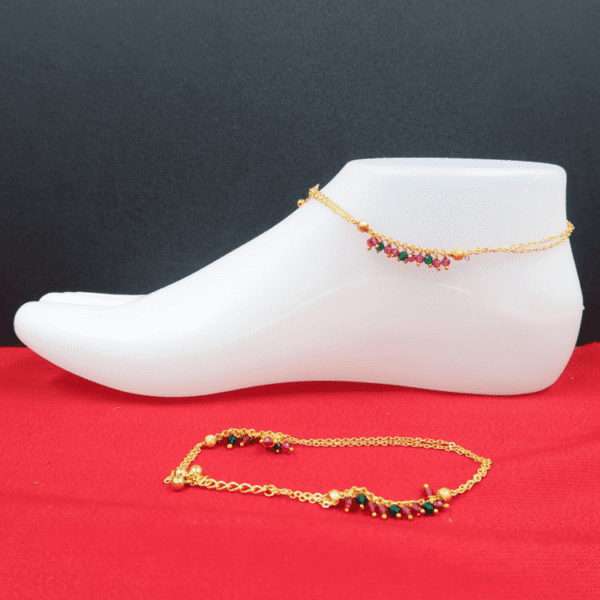 Gold Plated New Premium Design Red & Green Anklet | Indian Anklets | 10 Inches Indian Kolusu | gelang kaki