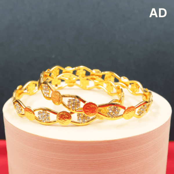 New Gold Lakshmi Design Copper Bangles With AD & Pearl Set of 2 - Gelang Tangan  Indian Bangle