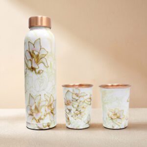 Pure Copper Milton Drinking Bottle with 2 Glass Set - Copper Bottle Gift Set 1L