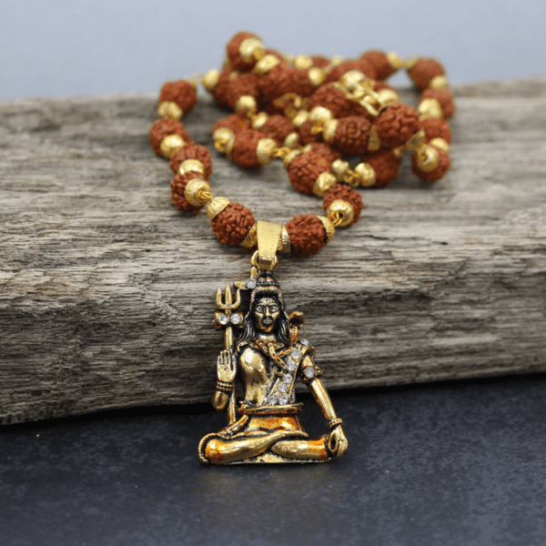 5 Face Rudraksha Mala / Malai with Bronze Big Shiva/Mahadev Pendant  - Unisex