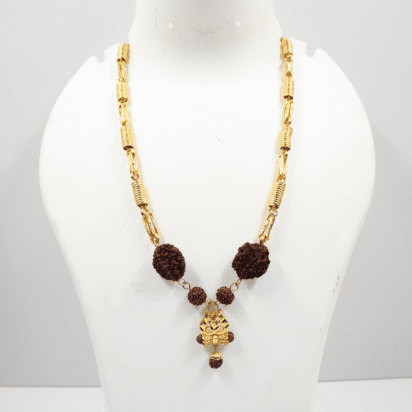 2 Face Rudraksha Mala With Certificate / Malai with Golden Chain  - Unisex