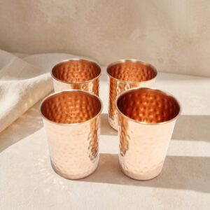 Pure Copper Hammered Glass Set of 4 - Copper Tumbler Set