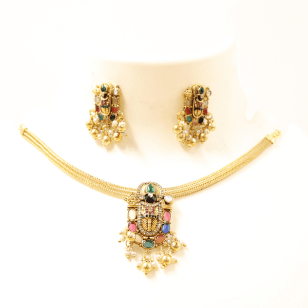 Premium Matte Gold Perumaal Design Indian Choker Set | Balaji Choker