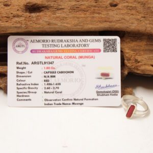 Munga | Certified Natural Coral Stone | Coral Stone | Pavalam Ring in 925 Silver - Batu karang