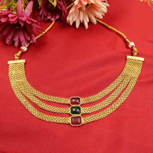 Premium Matte Gold 3 Line Indian Choker Set