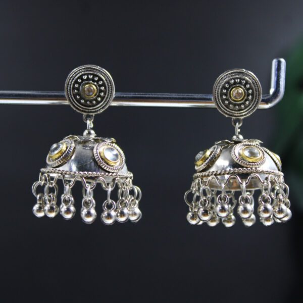 New Brass with Silver Black Polish Earrings - Silver Replica Oval Pearl Design | indian Earring