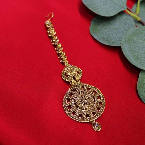 New Kundan Gold Style Indian Head Chain With Glass Stone / Mang Tikka
