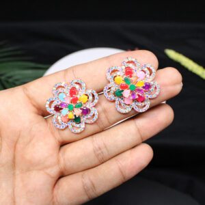 Premium Indian Flower Earring With Galss Stone | Anting-Anting