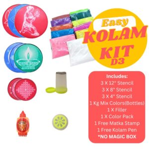 Rangoli Kolam Kit | Deepavali Decoration Kolam | Kolam Colors Kit - Includes Stencils, Filler, Pen & Colors