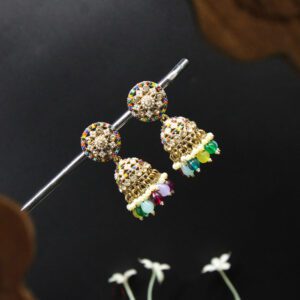Flower Design Multicolor Pearl Golden Indian Earrings