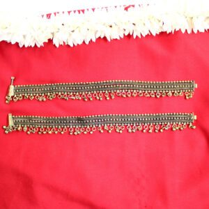 German Silver Designer Heavy Layered Anklets (Pair)| Indian Kolusu | Gelang Kaki 10 Iinch