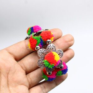 Multicolor pom-pom Bangles Set | Fancy Bracelet | Oxidised Silver Jewelry