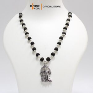 Murugan German Silver Pendant Karungali Malai | Ebony Wood 8MM Beads Necklace | Karungali Necklaces | Om Karungali Malai