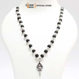 Vel German Silver Pendant Karungali Malai | Ebony Wood 8MM Beads Necklace | Karungali Necklaces | Om Karungali Malai