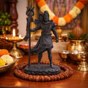 Shiva Matte Black Statue By Resin for Pooja Gift Showpiece Vastu, Home Decor, Car | Shivan Sillai