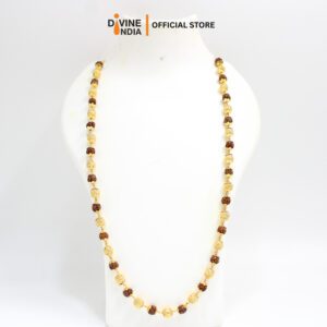 5 Face Rudraksha Mala With Certificate | Malai with Golden Plated Cap & Chain Necklace  - Unisex