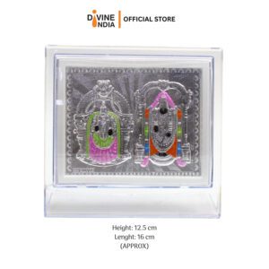 Tirupati Balaji & Padmavathi Silver Finish Color Photo Stand Decorative Showpiece for Car Dashboard | Mandir | Home