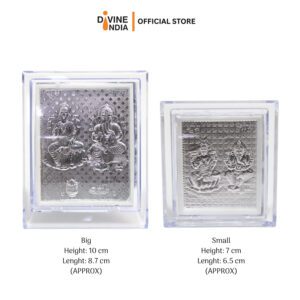 Ganesha & Lakshmi Silver Finish Stand Photo Frame Decorative Showpiece for Car Dashboard | Mandir | Home | Office