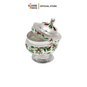 German silver Peacock Kumkum Box | Sindoor Dabbi With Lid Prayer Item | Kunguma Chimil