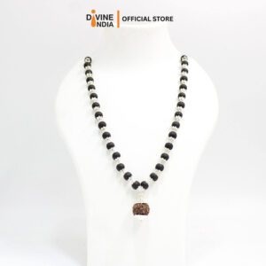5 Face Rudraksha German Silver Pendant Karungali Malai Necklace with Ebony Wood 8 MM Beads