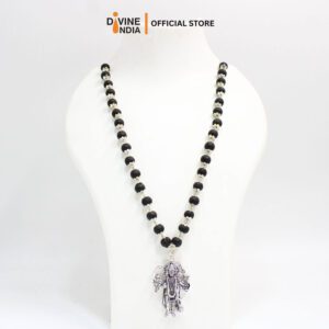 Panchmukhi Hanuman German Silver Pendant Karungali Malai | Ebony Wood 8 MM Beads Necklace | Hanuman Karungali Malai