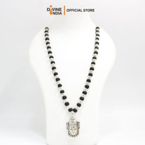 Mahakal German Silver Pendant Karungali Malai | Ebony Wood 8 MM Beads Necklace | Mahakal Karungali Malai