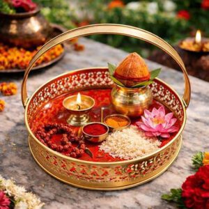 Golden Pichwai Tray With Handle | Traditional Tray for Diwali | Elegant Gift Trays for Wedding | Return Gifts