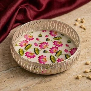 German silver Pichwai Tray | Traditional Tray for Diwali | Elegant Gift Trays for Wedding | Return Gifts