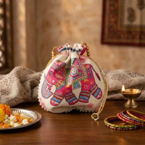 Premium Elephant Print - Multi Purpose Potli Bags Baby shower, Wedding, Wallet potli Drawstring closure | Gifting