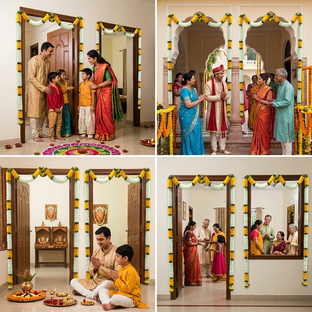 Traditional Indian Floral Thoran | Decorative Door Hanging for Home Entrance | Pooja & Festival Decoration