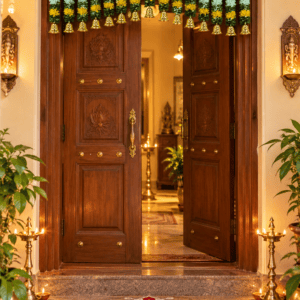 Indian Flower Toran Door Hanging | Decorative Floral Entrance Garland with Bell Accents | Festival & Pooja Decor