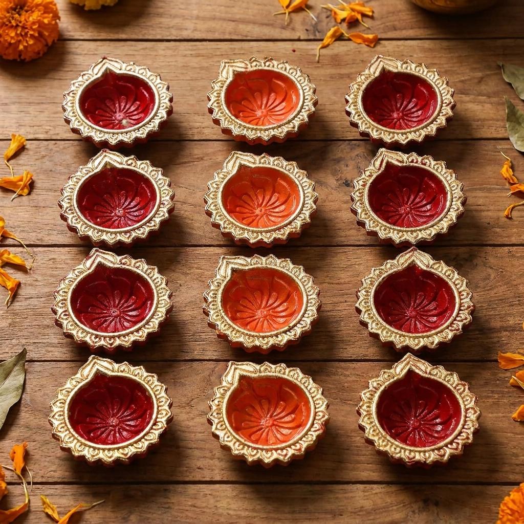 Handmade Deepavali | Festival Terracotta Villaku / Oil Lamp / Diya 12 Pc - Deepavali Deco Set 19