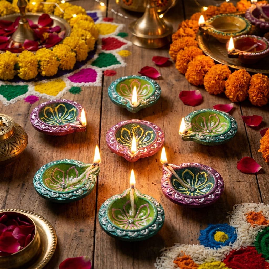 Handmade Deepavali | Festival Terracota Villaku / Oil Lamp / Diya 6 Pc - Deepavali Deco Set 21