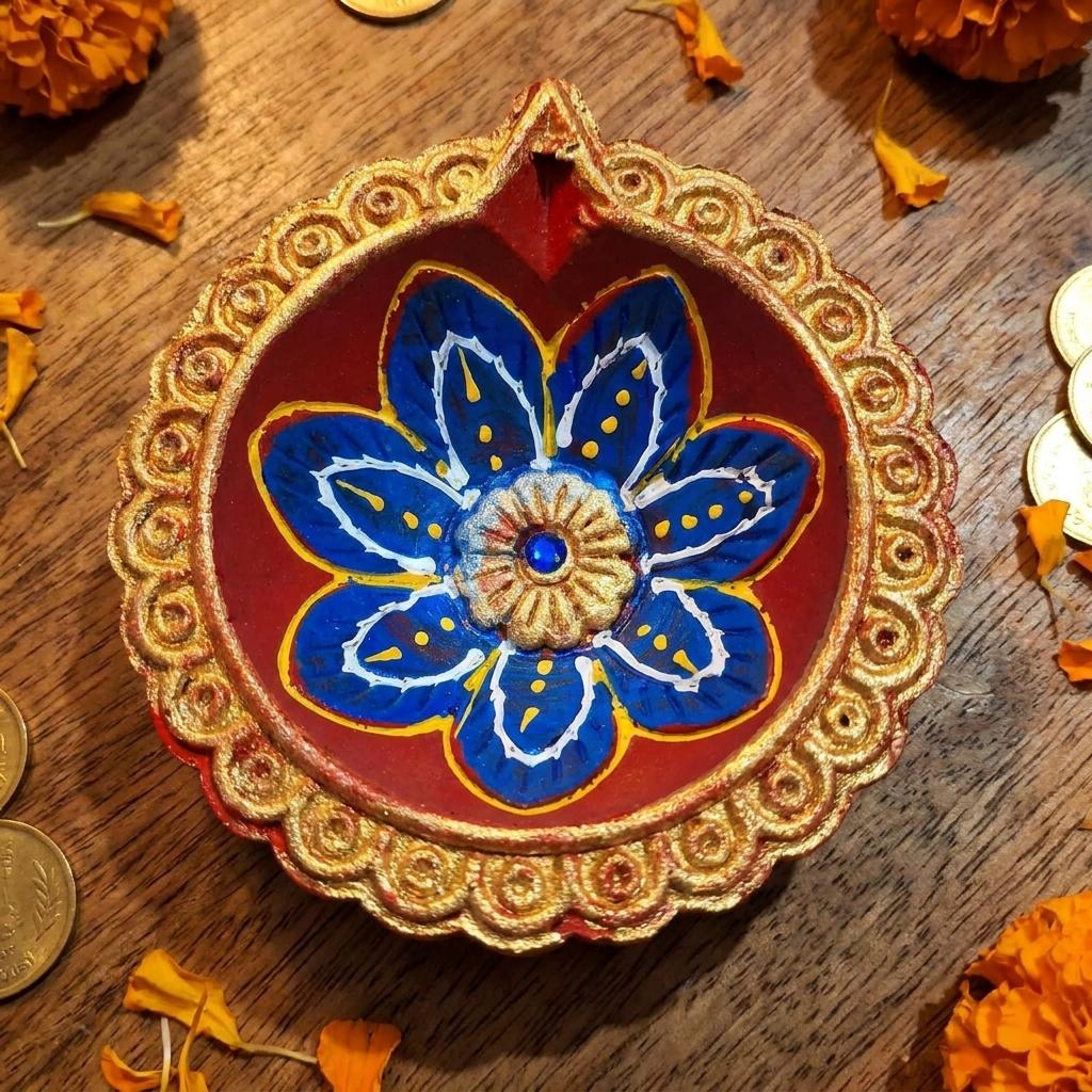 Handmade Deepavali | Festival Terracotta Villaku / Oil Lamp / Diya 1 Pc - Deepavali Deco Set 1