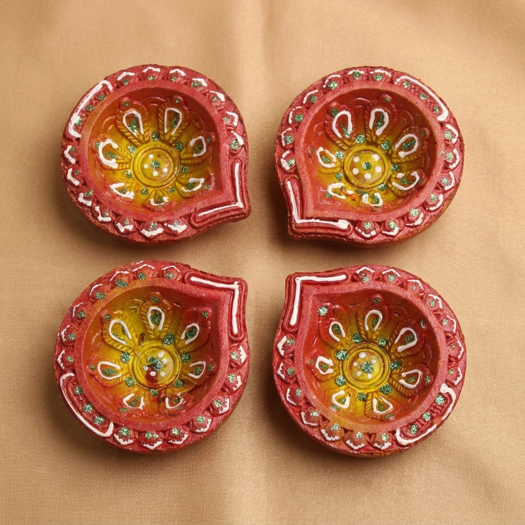 Handmade Deepavali | Festival Terracota Villaku / Oil Lamp / Diya 6 Pc - Deepavali Deco Set 21