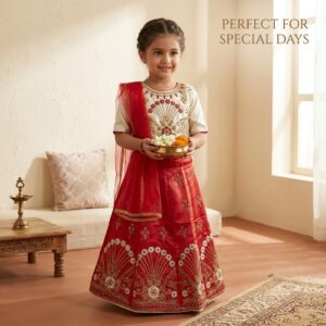 Kids Indian Lehenga Choli Set | Embroidered Girls Traditional Dress with Dupatta | Festive Ethnic Wear