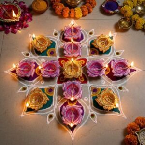 Handmade Deepavali | Festival Terracotta Villaku / Oil Lamp / Diya 12 Pc - Deepavali Deco Set 12