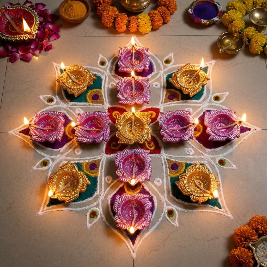 Handmade Deepavali | Festival Terracota Villaku / Oil Lamp / Diya 12 Pc - Deepavali Deco Set 12