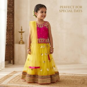 Girls Indian Ethnic Lehenga Set | Traditional Embroidered Lehenga Choli with Dupatta | Festive & Party Wear