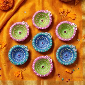 Handmade Deepavali | Festival Terracotta Villaku / Oil Lamp / Diya 6 Pc - Deepavali Deco Set 11