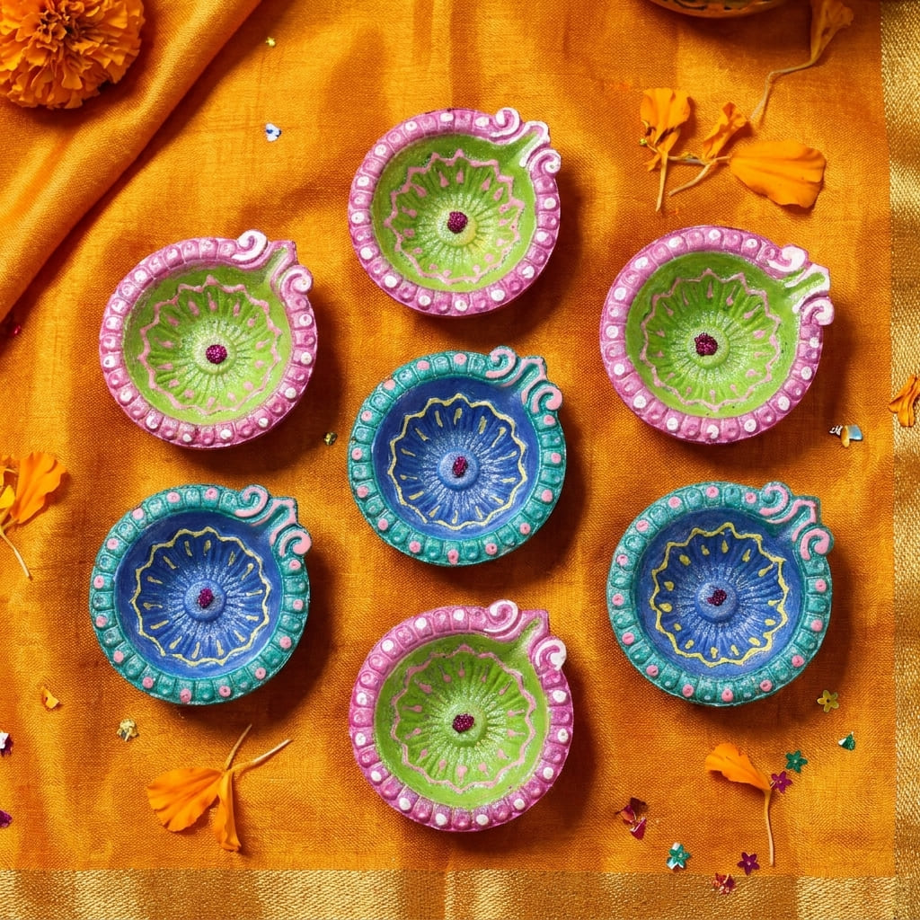 Handmade Deepavali | Festival Terracota Villaku / Oil Lamp / Diya 6 Pc - Deepavali Deco Set 11