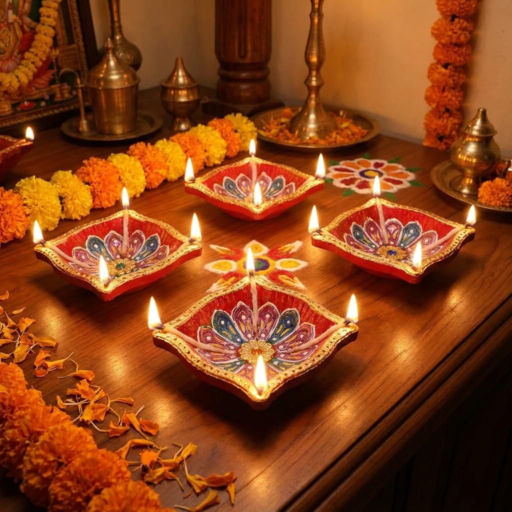 Handmade Deepavali | Festival Terracota Villaku / Oil Lamp / Diya 1 Pc - Deepavali Deco Set 3
