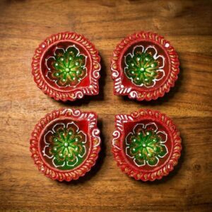 Handmade Deepavali | Festival Terracotta Villaku / Oil Lamp / Diya 4 Pc - Deepavali Deco Set 5