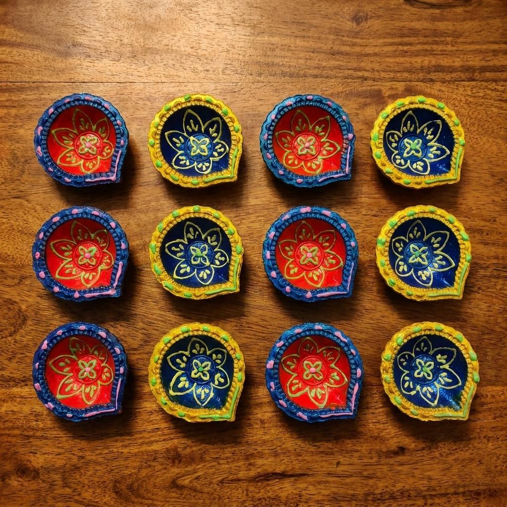 Handmade Deepavali | Festival Terracota Villaku / Oil Lamp / Diya 12 Pc - Deepavali Deco Set 17