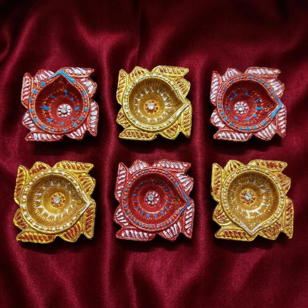 Handmade Deepavali | Festival Terracotta Villaku / Oil Lamp / Diya 6 Pc - Deepavali Deco Set 9